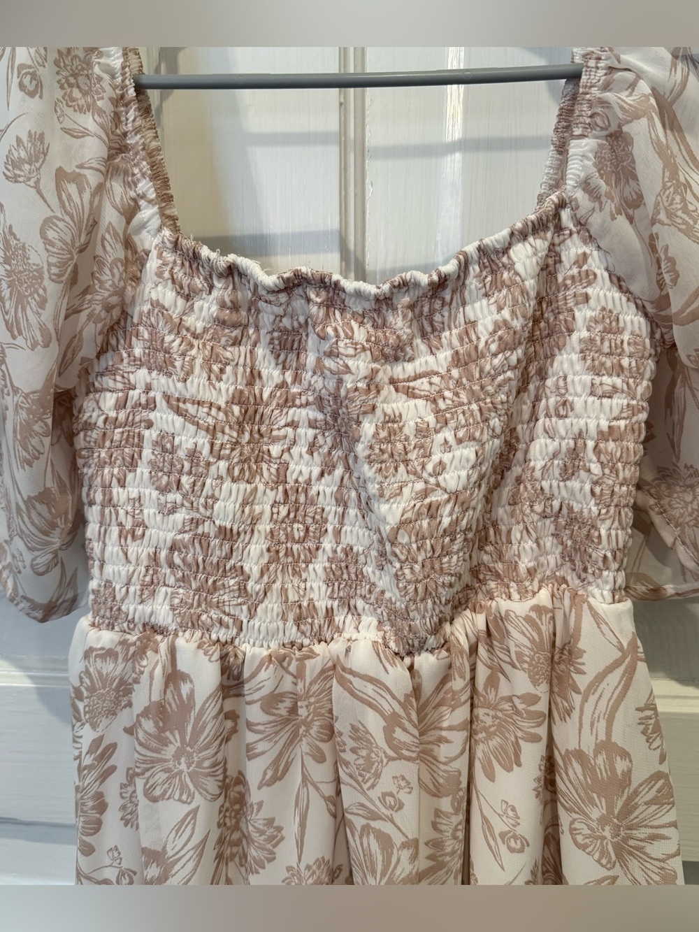 Justify Beige Floral Smocked Babydoll Dress - Picture 2 of 7
